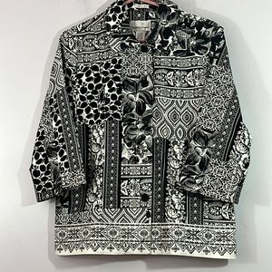 Vintage Drapers and Damon’s black and white stretchy cotton jacket,10, 3/4 slve